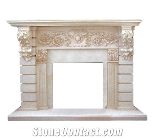 Handcarved Flower White Marble Fireplace Mantel / Fireplace Hearth
