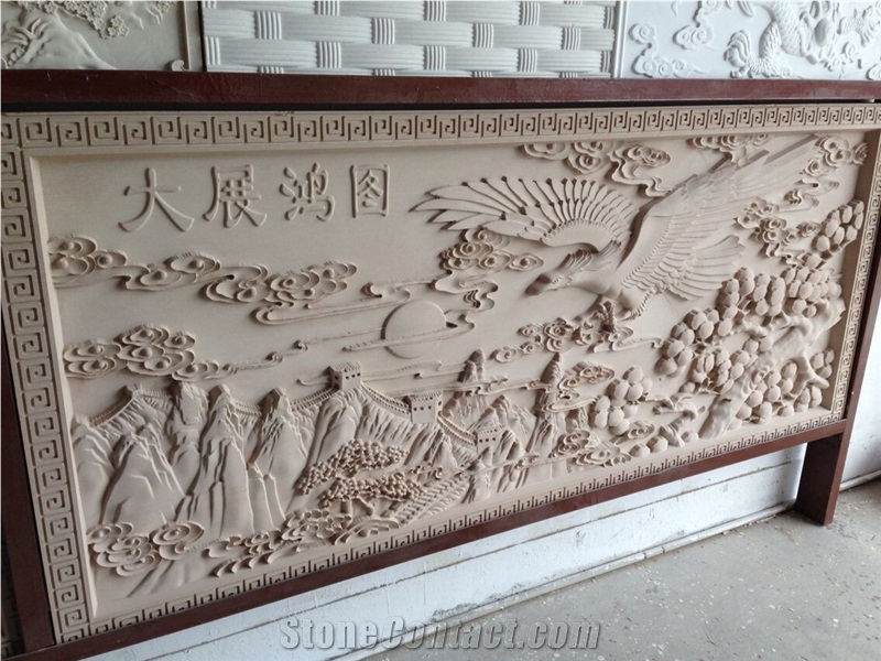 Handcarved White Limestone Relief Engravings for Walling