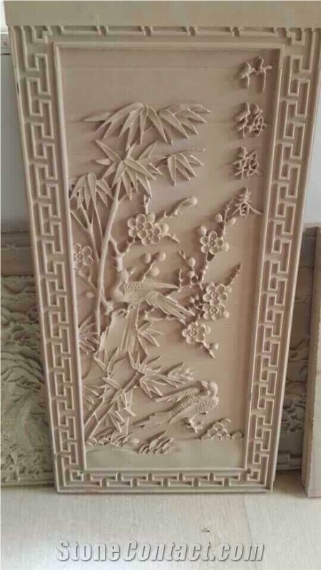 Handcarved White Limestone Relief Engravings for Walling