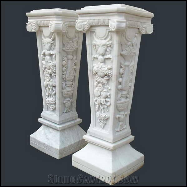 Oriental White Marble Sculptured Columns Post/ Western Style Pillar