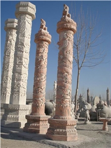Red Marble Handcarved Sculptured Columns/Asian Style Columns Red Marble Handcarved Sculptured Columns/Asian Style Columns