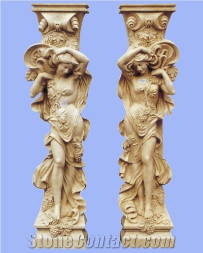White Limestone Pedestal Columns Western Style