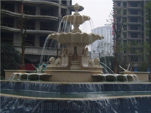 Yellow Limestone Exterior Fountains for Garden Lanscaping Stone