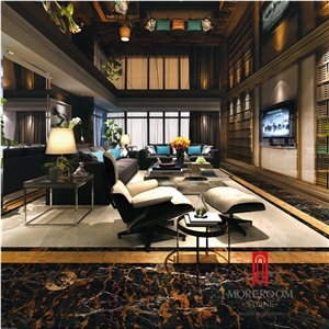 Rustic Glazed Wall Design Black Ceramic Tile 600x600 with Gold Vein