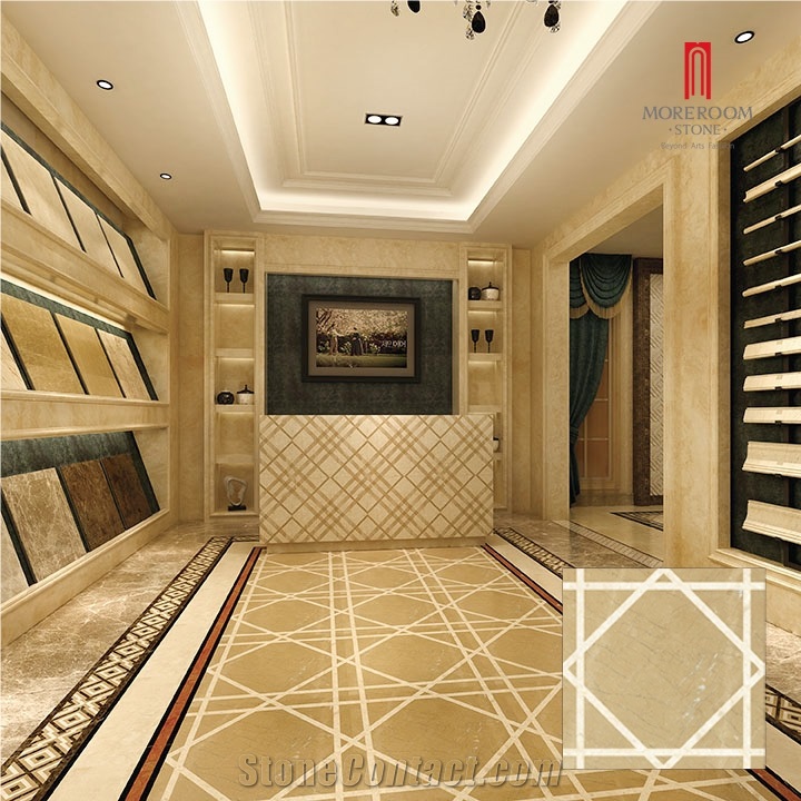 Turkey Gold Rom Beige Marble Thin Laminated Water-Jet Floor Medallion