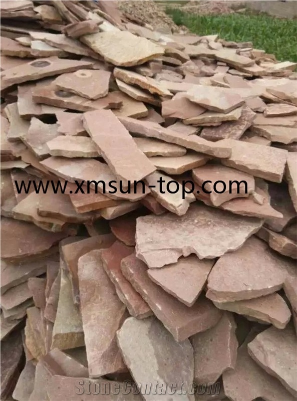 Sorghum Red Sandstone Irregular Flagstone for Walkway Road Paving