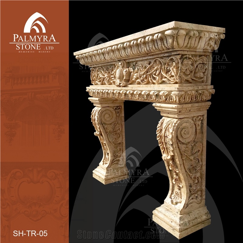 Sh-Tr 05, Beige Travertine Fireplace, Fireplace Surround