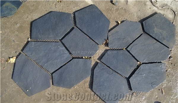 China Black Slate Flagstone, Slate Random Flagstone, Black Slate Irregular Flagstones, Flagstone Driveway and Walkway Pavers, Xiamen Winggreen Manufacturer