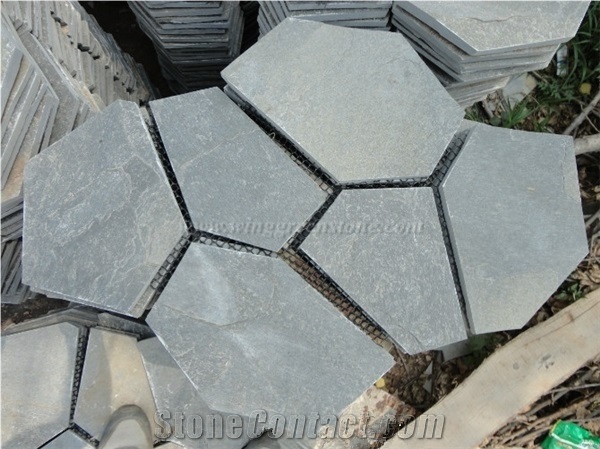China Black Slate Flagstone, Slate Random Flagstone, Black Slate Irregular Flagstones, Flagstone Driveway and Walkway Pavers, Xiamen Winggreen Manufacturer