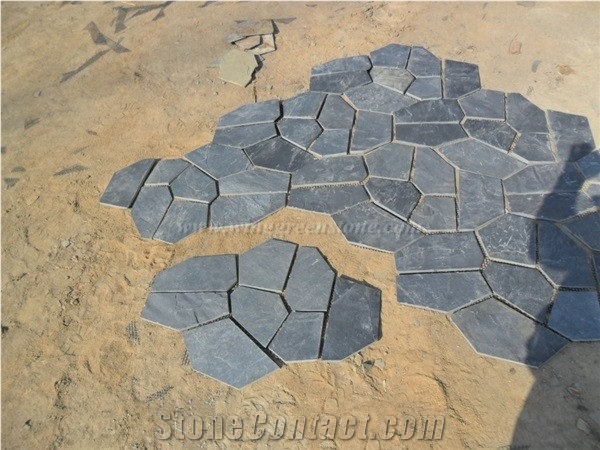 China Black Slate Flagstone, Slate Random Flagstone, Black Slate Irregular Flagstones, Flagstone Driveway and Walkway Pavers, Xiamen Winggreen Manufacturer
