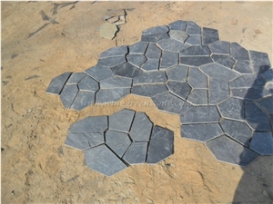 China Black Slate Flagstone, Slate Random Flagstone, Black Slate Irregular Flagstones, Flagstone Driveway and Walkway Pavers, Xiamen Winggreen Manufacturer