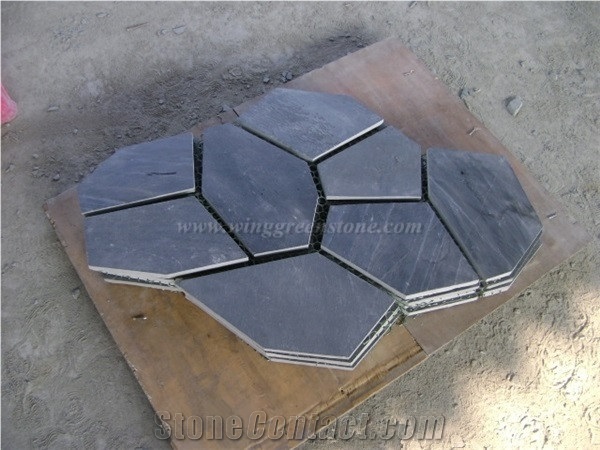 China Black Slate Flagstone, Slate Random Flagstone, Black Slate Irregular Flagstones, Flagstone Driveway and Walkway Pavers, Xiamen Winggreen Manufacturer