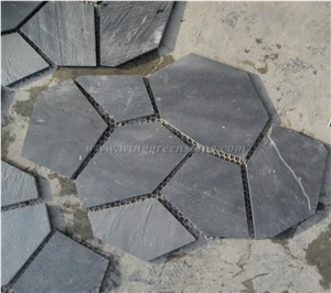 China Black Slate Flagstone, Slate Random Flagstone, Black Slate Irregular Flagstones, Flagstone Driveway and Walkway Pavers, Xiamen Winggreen Manufacturer