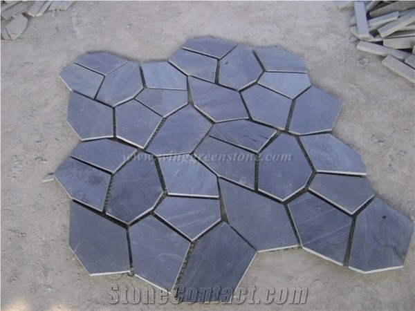 China Black Slate Flagstone, Slate Random Flagstone, Black Slate Irregular Flagstones, Flagstone Driveway and Walkway Pavers, Xiamen Winggreen Manufacturer