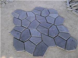 China Black Slate Flagstone, Slate Random Flagstone, Black Slate Irregular Flagstones, Flagstone Driveway and Walkway Pavers, Xiamen Winggreen Manufacturer