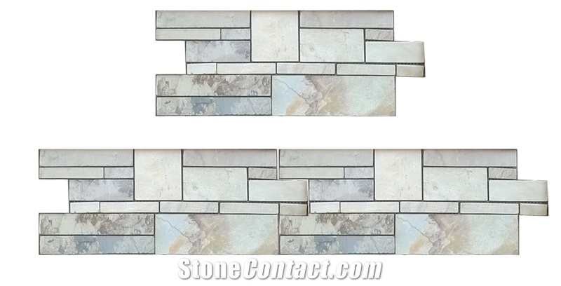 Indian Autumn Slate Ledge Stone, Multicolor Slate Wall Cladding, Stacked Stone Veneer