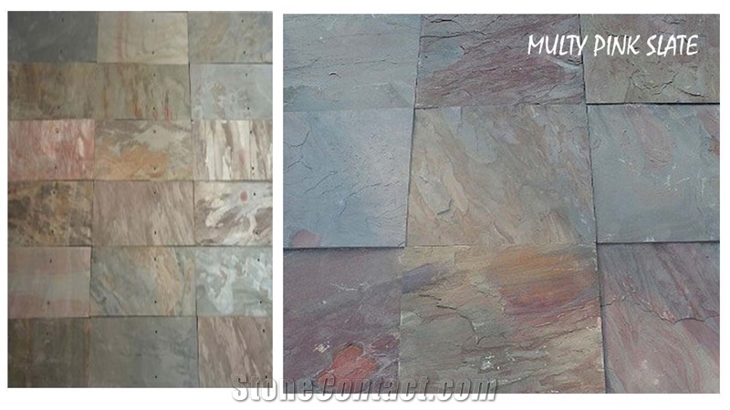 Multi Pink Slate Ledge, Pink Slate Cultured Stone, Wall Cladding, Stacked Stone Veneer India