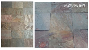 Multi Pink Slate Ledge, Pink Slate Cultured Stone, Wall Cladding, Stacked Stone Veneer India