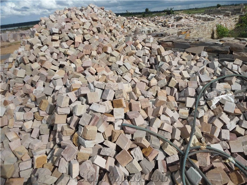 Sandstone Multi Brown Cobbles, Cube Stone & Pavers