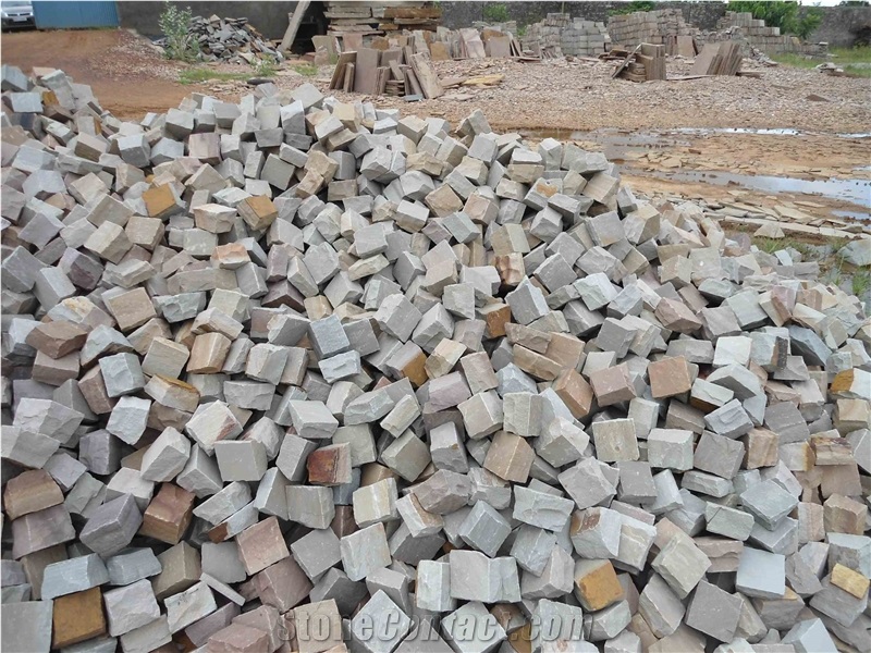 Sandstone Multi Color Cobbles, Cube Stone & Pavers