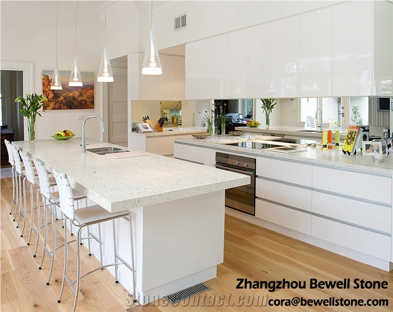 White Quartz Stone Kitchen Countertops, Quartz Kitchen Worktops, Quartz Kitchen Island Tops