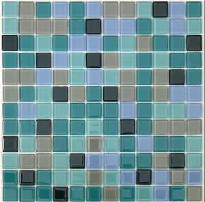 25x25mm 4mm Thickness Mixed Color Crystal Glass Mosaic Tiles for Swimming Pool