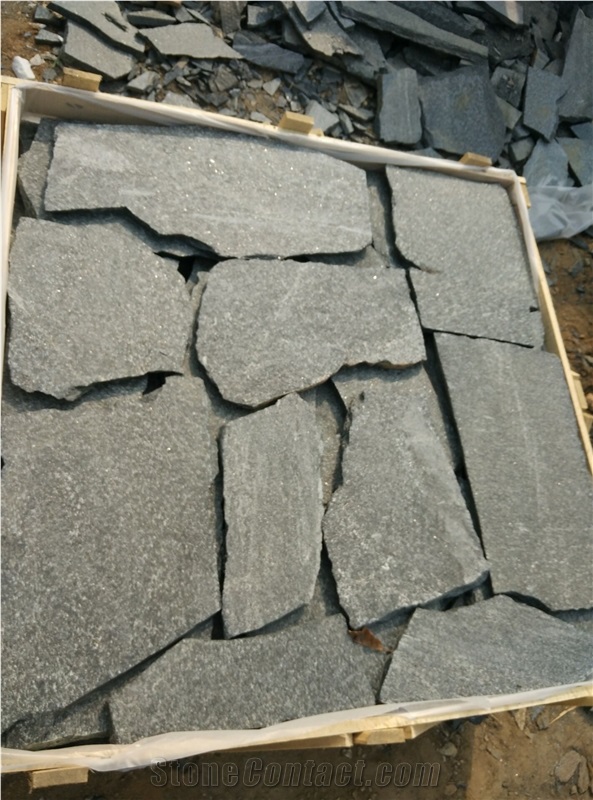 Black Quartzite Flamed Crazy Pattern, China Natural Quartzite Flagstone