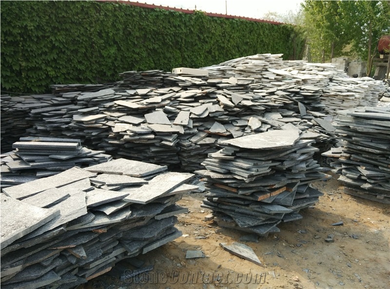Black Quartzite Flamed Crazy Pattern, China Natural Quartzite Flagstone
