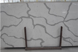 Calacatta White Based Quartz Stone Solid Surfaces Polished Slabs and Cut to Size Tiles with Heating and Scratch Resistance