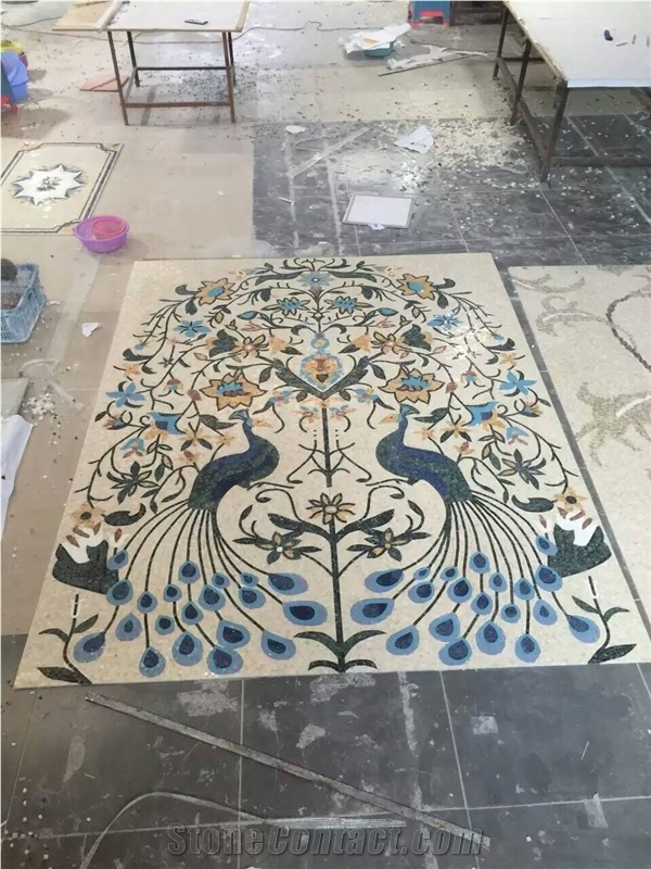 Chinese Interesting Stone Art Colored Marble Mosaic Pattern Tile Marble Waterjet Medallions