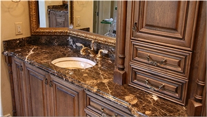 Dark Emperador Brown Marble Bathroom Countertops Design