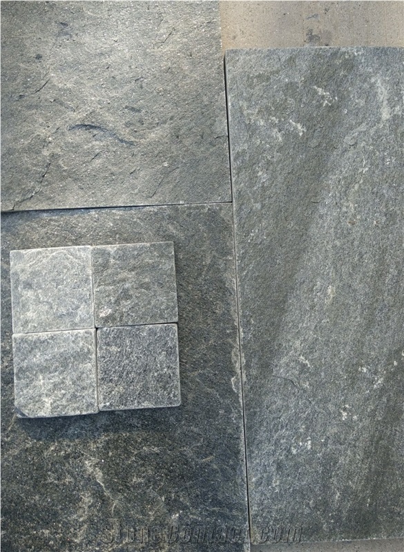 Dark Grey Quartzite Tumbled Tiles, China Natural Quartzite