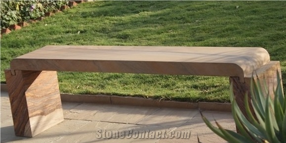 Garden Bench and Table, Yellow Sandstone Bench, Sandstone Garden Bench