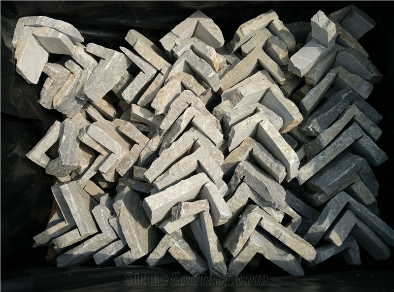 Natural Stone Wall Panel, China Natural Grey Quartzite Corner Stone