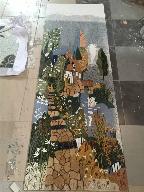Popular Style Floor Decoration Natural Marble Artico Marble Mosaic Art Rsc034