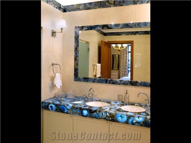 Blue Agate Semiprecious Stone Bath Vanity Tops/Blue Semiprecious Stone Vanity Tops/Blue Semiprecious Stone Bathroom Countertops