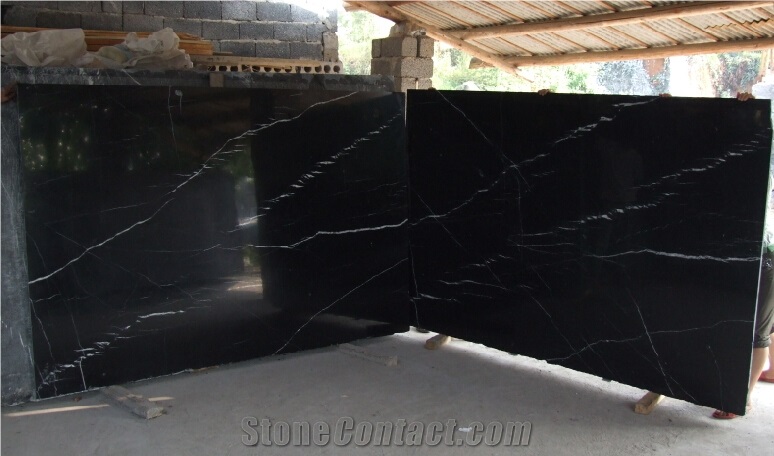 China Black Marquina Marble Tile & Slab, Nero Marquina, Black and White, Polished, Acid Washed, Floor, Wall