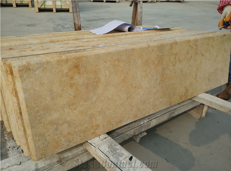 Yellow Travertine Stairs & Step, China Travertine, Cut-To-Size, Stair, Risers, Honed