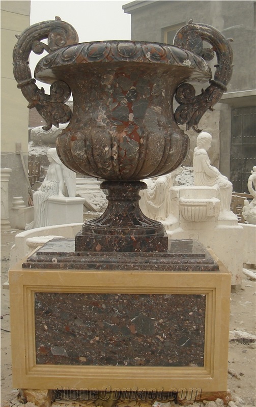 Hand Carved Stone Flowerpot Garden Flowerpot Statue Sculpture Carved Marble Stone White Marble Flowerpot