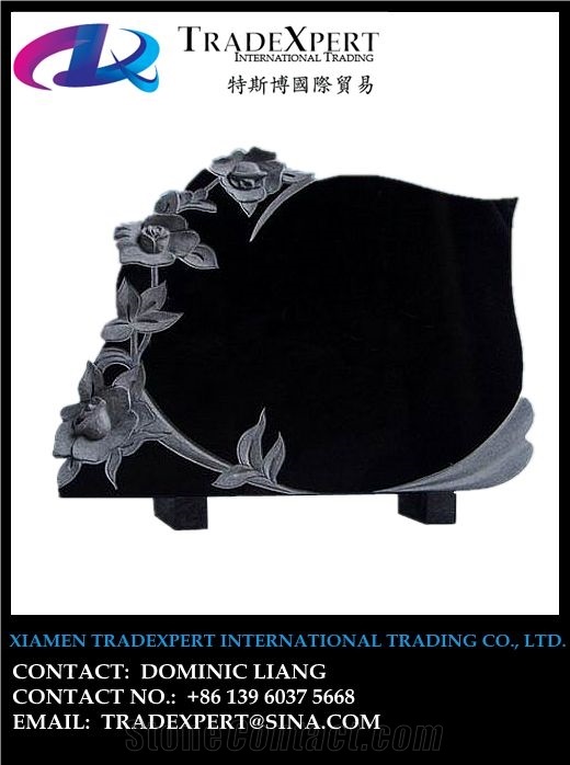Black Granite European and Ameriacan Style Headstone, Tombstone, Monument, Memorial and Cemetery