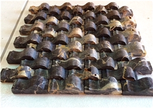 Natural Coral Stone and Portoro Marble Waves Mosaic Natural Coral Stone and Portoro Marble Waves Mosaic