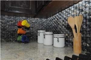 Natural Coral Stone and Portoro Marble Waves Mosaic