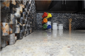 Natural Coral Stone and Portoro Marble Waves Mosaic