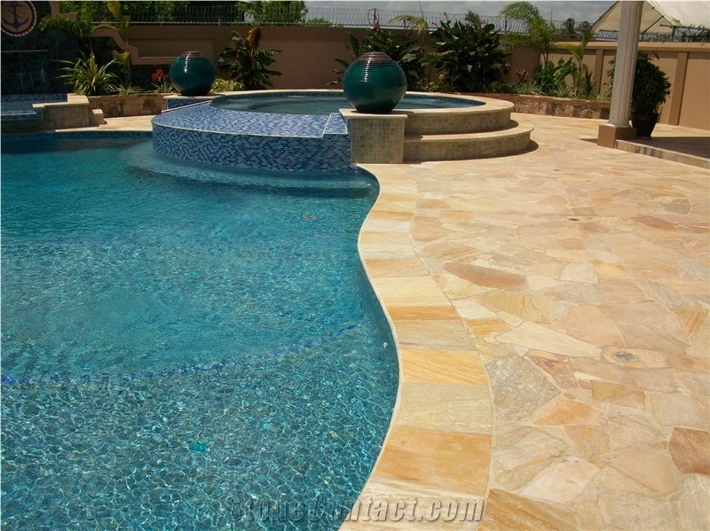 Yellow Quartzite Pool Deck Pavers and Pool Coping Bullnose