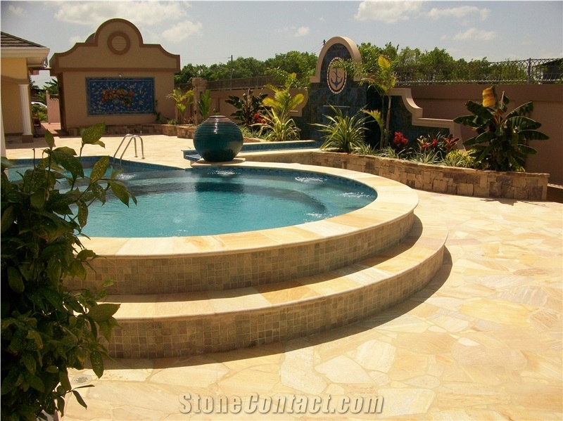 Yellow Quartzite Pool Deck Pavers and Pool Coping Bullnose