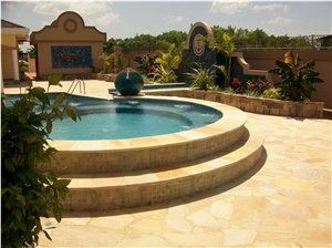 Yellow Quartzite Pool Deck Pavers and Pool Coping Bullnose