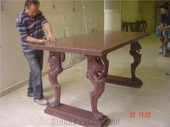 Porfido Rosso Hand Carved Table