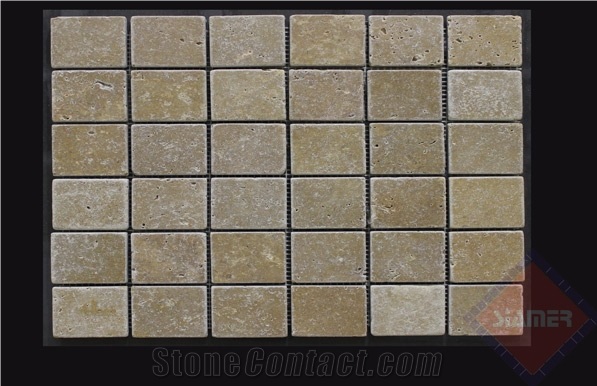 4,8x4,8x1 cm Noche Travertine Tumbled Mosaic