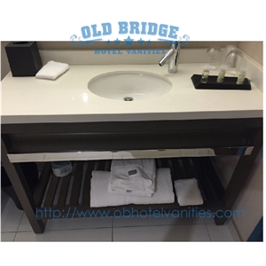 Quality Hotel Quartz Stone Vanity Top with Wooden Vanity Base