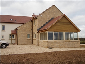 Doulting Stone Rubble Wall House and Conservatory, Beige Limestone Building Stone